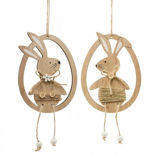 Floristik24 Decorative Pendant Wooden Easter Decoration Rabbit in Egg 9×1.5×23cm 6 pcs
