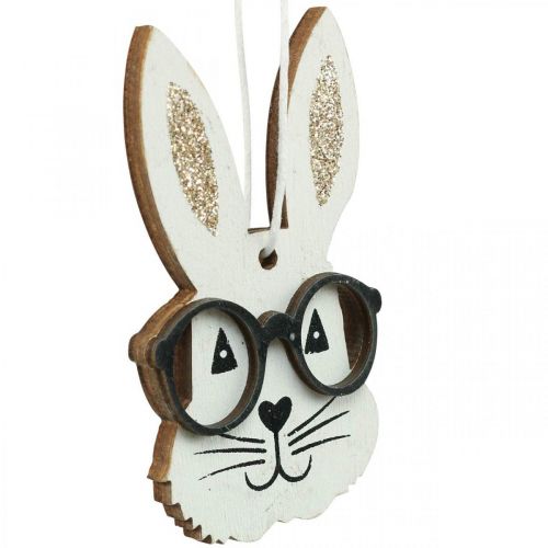 Product Wooden pendant rabbit with glasses carrot glitter 4×7.5cm 9pcs