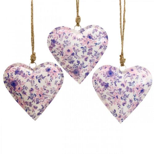 Floristik24 Deco pendant metal heart deco flowers 16x16x2.5cm 3pcs
