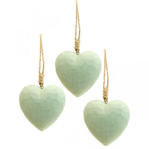 Floristik24 Wooden Heart Decoration Hanging Heart Made of Wood Decoration Green 12cm 3 Pcs