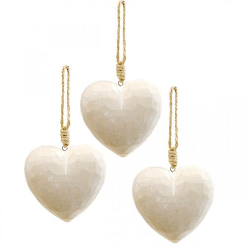 Product Wooden heart decorative hanger decorative heart for hanging white 12cm 3pcs