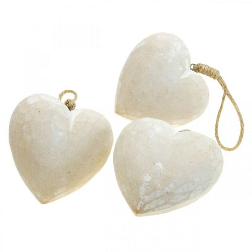 Product Wooden Heart Decoration Hanger Decorative Heart for Hanging White 12cm 3 Pcs