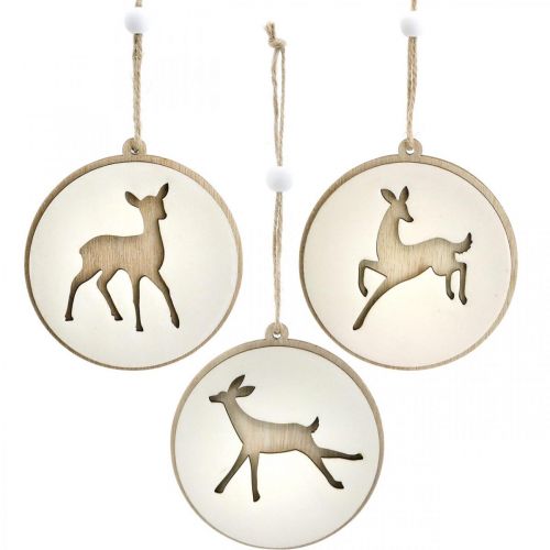 Product Pendant with deer, decoration medallion, wood decoration, Advent Ø9.5cm 6pcs