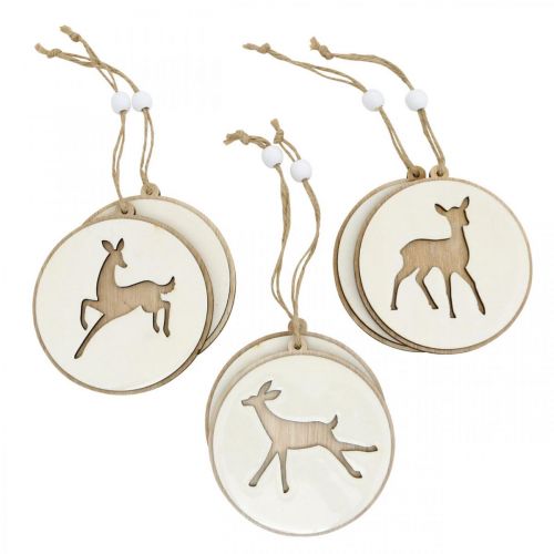 Product Pendant with deer, decoration medallion, wood decoration, Advent Ø9.5cm 6pcs