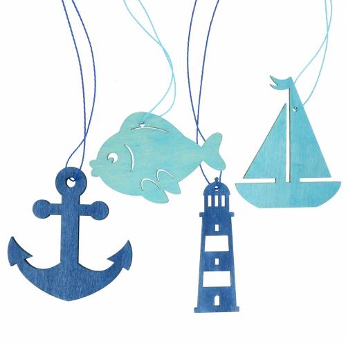 Floristik24 Maritime decoration for hanging light blue, dark blue wood sorted 8cm 12pcs