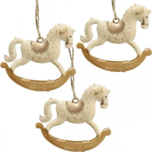 Product Deco Rocking Horse Christmas Metal Cream Brown 6pcs