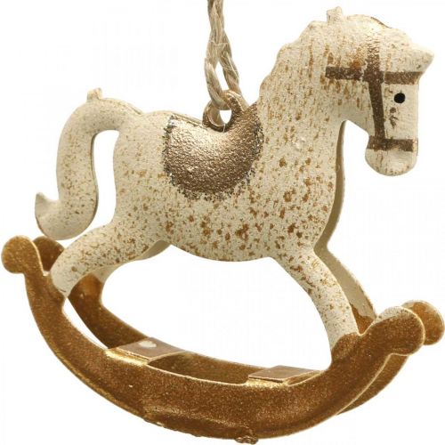 Product Deco Rocking Horse Christmas Metal Cream Brown 6pcs