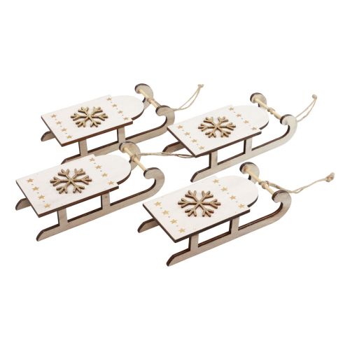 Product Christmas sleigh wood white/gold 15.5x6.5x4cm 4pcs