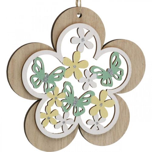 Product Butterfly to hang, wooden pendant flower, spring decoration with glitter H11/14.5cm 4pcs