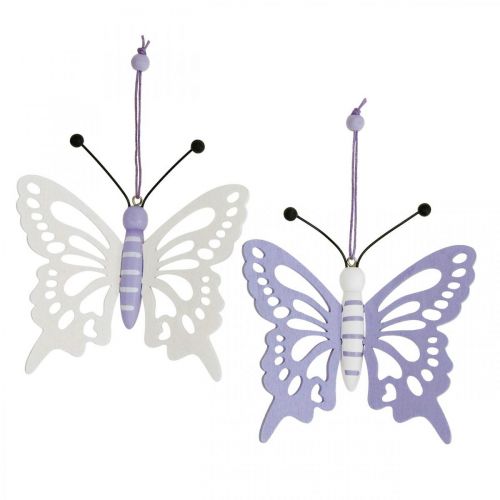 Product Deco hanger butterflies wood purple/white 12×11cm 4pcs