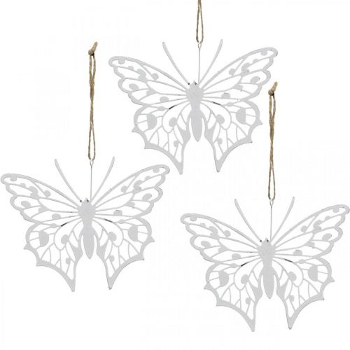 Butterfly Decoration Hanging Vintage Metal Decoration White 15×12cm 3 Pcs