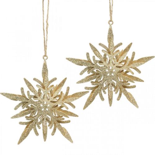 Floristik24 Snowflake, Christmas tree decoration, window decoration Christmas Golden 12cm 4pcs