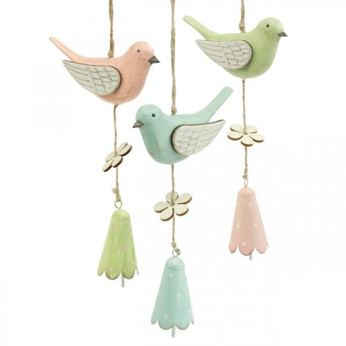 Floristik24 Decorative Birds Wood for hanging Bird with flower Mobile H30cm 3pcs