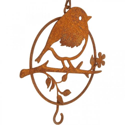 Product Metal bird for hanging, feeding place, bird with hook patina 11.5×13cm