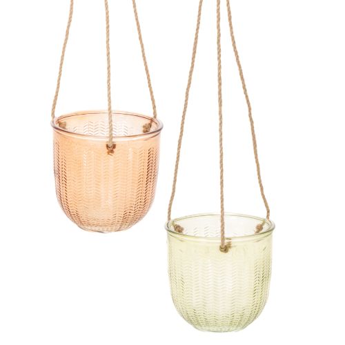 Hanging glass pot, decorative glass pot, retro style, green/brown, 14.5cm, 2 pieces