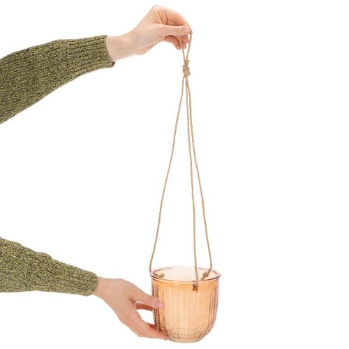 Hanging glass pot, decorative glass pot, retro style, green/brown, 14.5cm, 2 pieces | Floristik24.co.uk