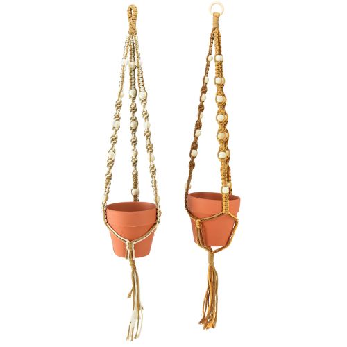 Macrame hanging flower pot clay Ø12.5cm H75cm 2pcs