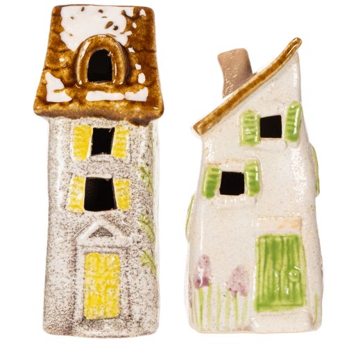 Product Rustic ceramic house with bright LED, ideal as atmospheric table decoration, 15cm, 2 pieces