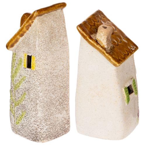Product Rustic ceramic house with bright LED, ideal as atmospheric table decoration, 15cm, 2 pieces
