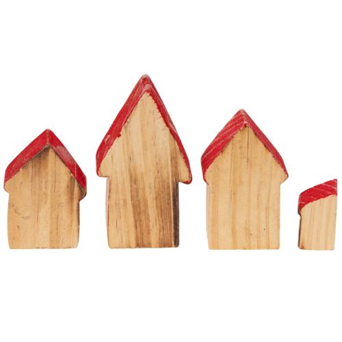 Wooden Decorative House Set with Red Roofs and Green Trees, 12cm, 6 Pieces | Floristik24.co.uk