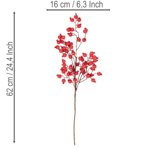 Künstlicher Rosehip-Zweig mit glänzenden roten Beeren, 62cm | Floristik24.co.uk