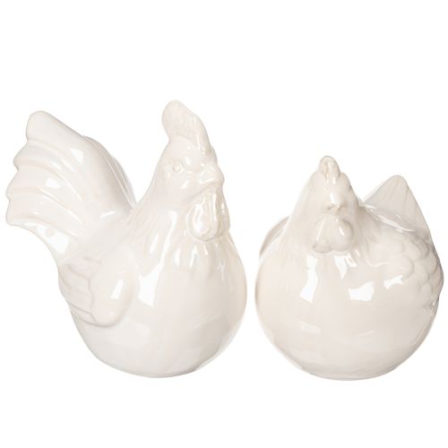Chicken figurine, glossy glazed, for modern home decor, 17cm, 2 pieces