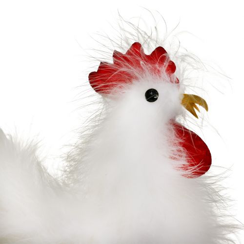 Product Rooster hen with feathers white 17cm, 21cm 2pcs