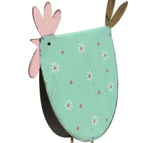 Floristik24 Decorative rooster metal decoration Easter Turquoise, Golden H18.5cm