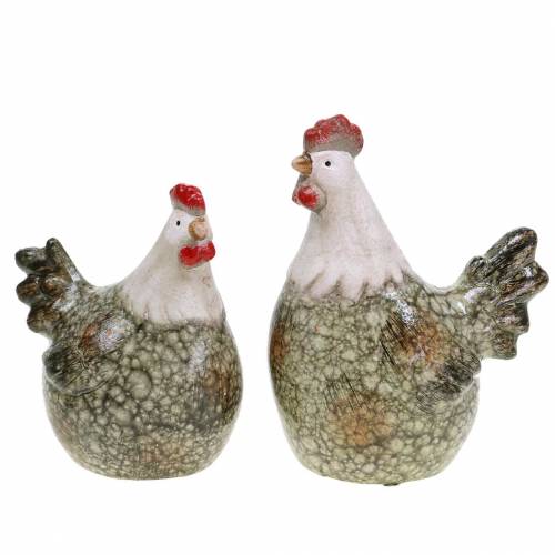 Floristik24 Deco figures hen and rooster grey, white, red 10.2cm x 7cm H12.7cm 2pcs