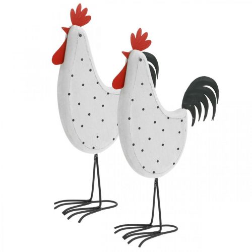 Floristik24 Decorative rooster wood dotted white decorative figure Easter H21cm 2pcs