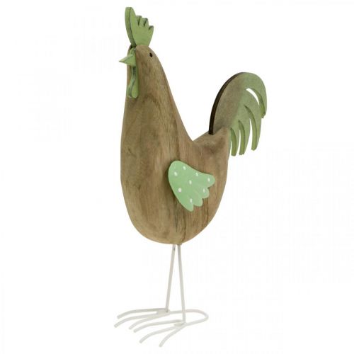 Decorative figure rooster wood, metal green table decoration Easter H23cm | Floristik24.co.uk