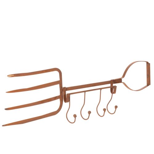 Rusty metal hook rail, decorative hay fork, garden decoration, 4 hooks, 62cm buy online | Floristik24.co.uk