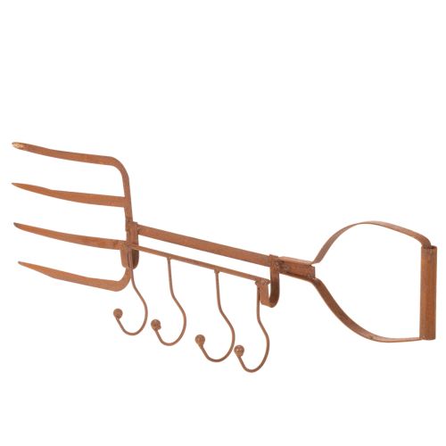 Rusty metal hook rail, decorative hay fork, garden decoration, 4 hooks, 62cm | Floristik24.co.uk