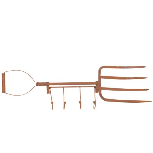 Rusty metal hook rail, decorative hay fork, garden decoration, 4 hooks, 62cm | Floristik24.co.uk
