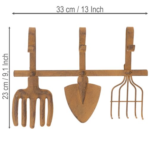 Hook rail for garden tools, garden decorations, rake, spade, and hoe; metal coat rack made of rusted metal, L33.5cm | Floristik24.co.uk