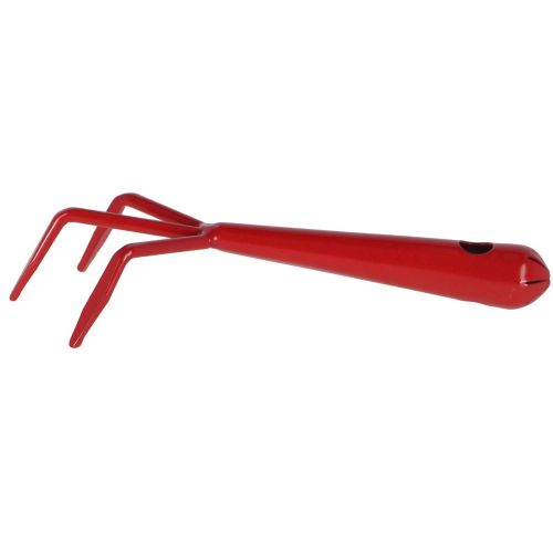 Red Steel Hand Rake, 16 x 6 x 3 cm, Three-Prong Soil Rake