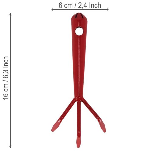 Red Steel Hand Rake, 16 x 6 x 3 cm, Three-Prong Soil Rake | Floristik24.co.uk