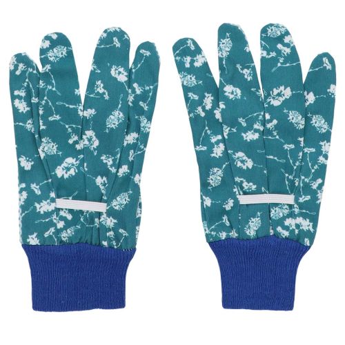 Floral Patterned Blue Gardening Gloves with PVC Dots, Medium Size | Floristik24.co.uk