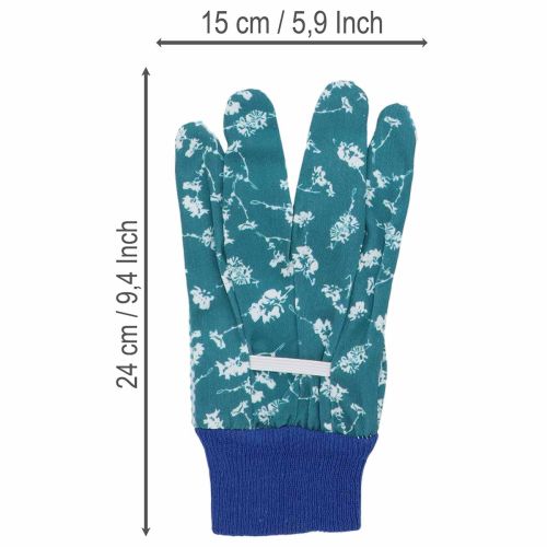 Floral Patterned Blue Gardening Gloves with PVC Dots, Medium Size | Floristik24.co.uk