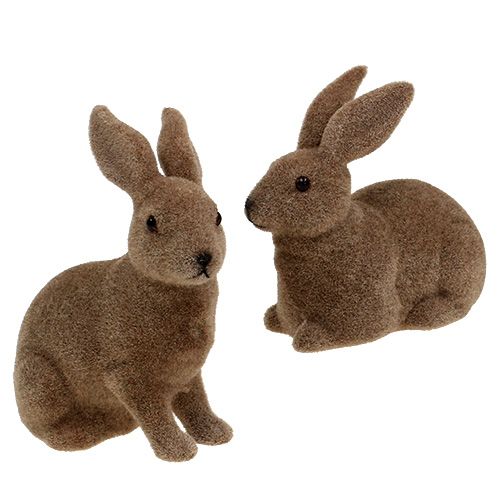 Rabbit flocked brown 11cm, 13.5cm 6 pcs