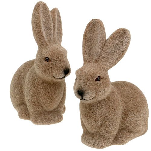 Floristik24 Rabbit flocked brown 15.5cm 4pcs