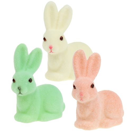 Floristik24 Bunny flocked 10.5cm pastel 6pcs