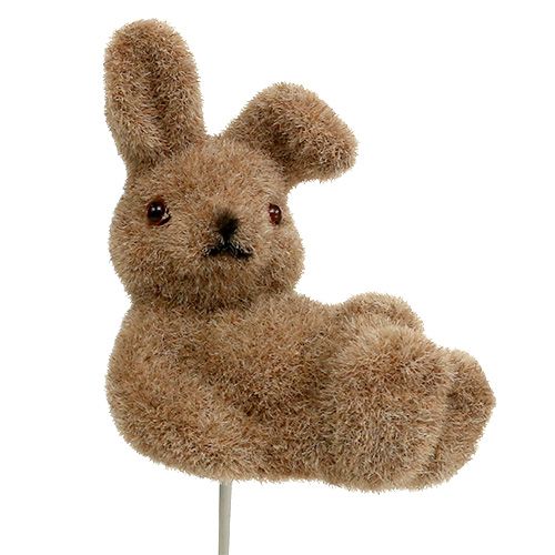 Product Bunny flocked on wire brown 4cm - 6cm 12pcs