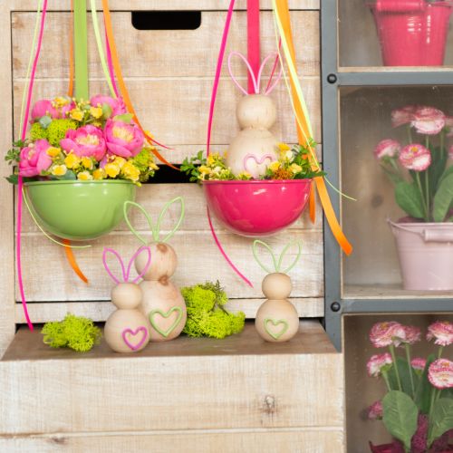 Product Wooden rabbit decorative figure with wire ears for modern Easter decorations, 11cm, 4 pieces