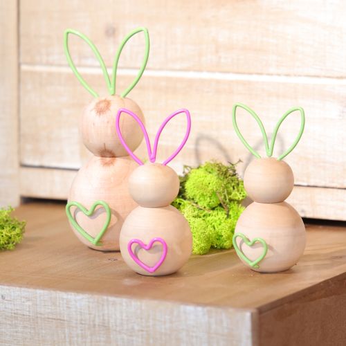 Product Wooden Bunny Decorative figurines with coloured wire ears for modern Easter decor 11cm 4 pieces