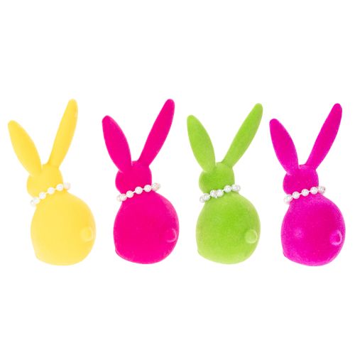 Product Easter bunny decorative figure with pearl necklace, perfect for living room or bedroom, 13cm, 4 pieces