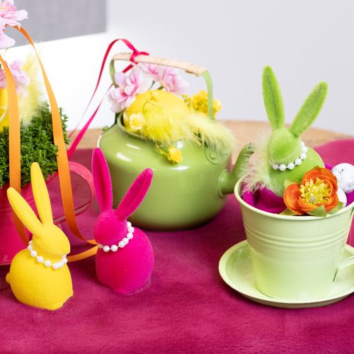 Product Easter bunny decorative figure with pearl necklace, perfect for living room or bedroom, 13cm, 4 pieces