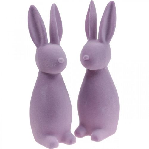 Floristik24 Decorative Easter Bunny – 2nd Choice – Flocked Lilac H29.5cm 2 pcs