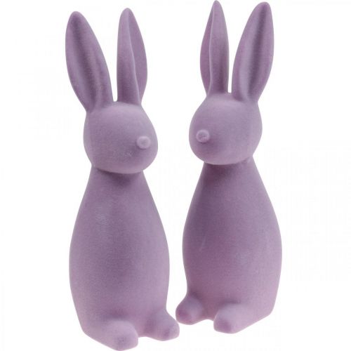 Floristik24 Deco Bunny Deco Easter Bunny Flocked Lilac Purple H29.5cm 2pcs