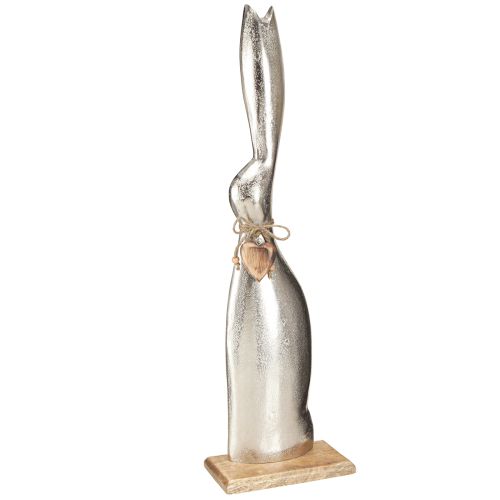 Product Decorative rabbit silver on wooden base – Elegant Easter figure with heart pendant H60cm